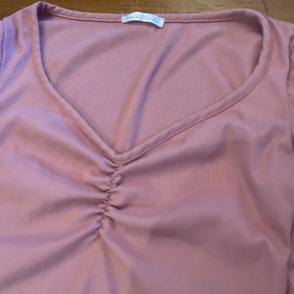 Ruched Cropped Dusty Rose Pink Shirt - Picture 5 of 8